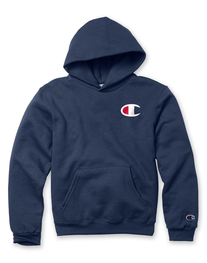 Champion Double Dry Giant C Logo Erkek Çocuk Kapşonlu Sweatshirt Lacivert ( TSGCYI471 )